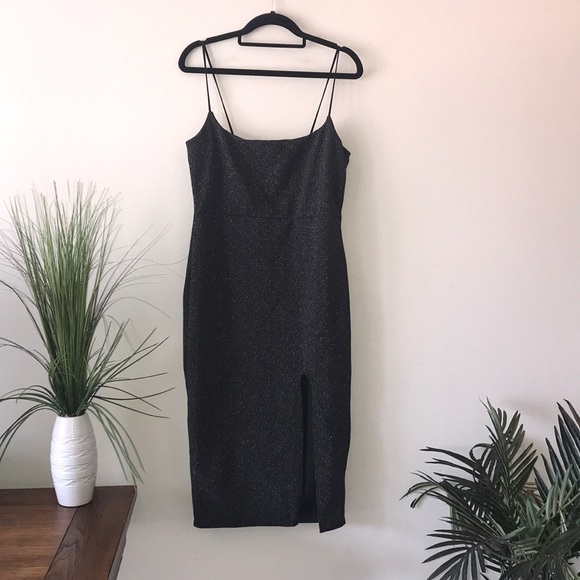 Missguided Black & Silver Midi Dress with Split - Picture 3 of 8